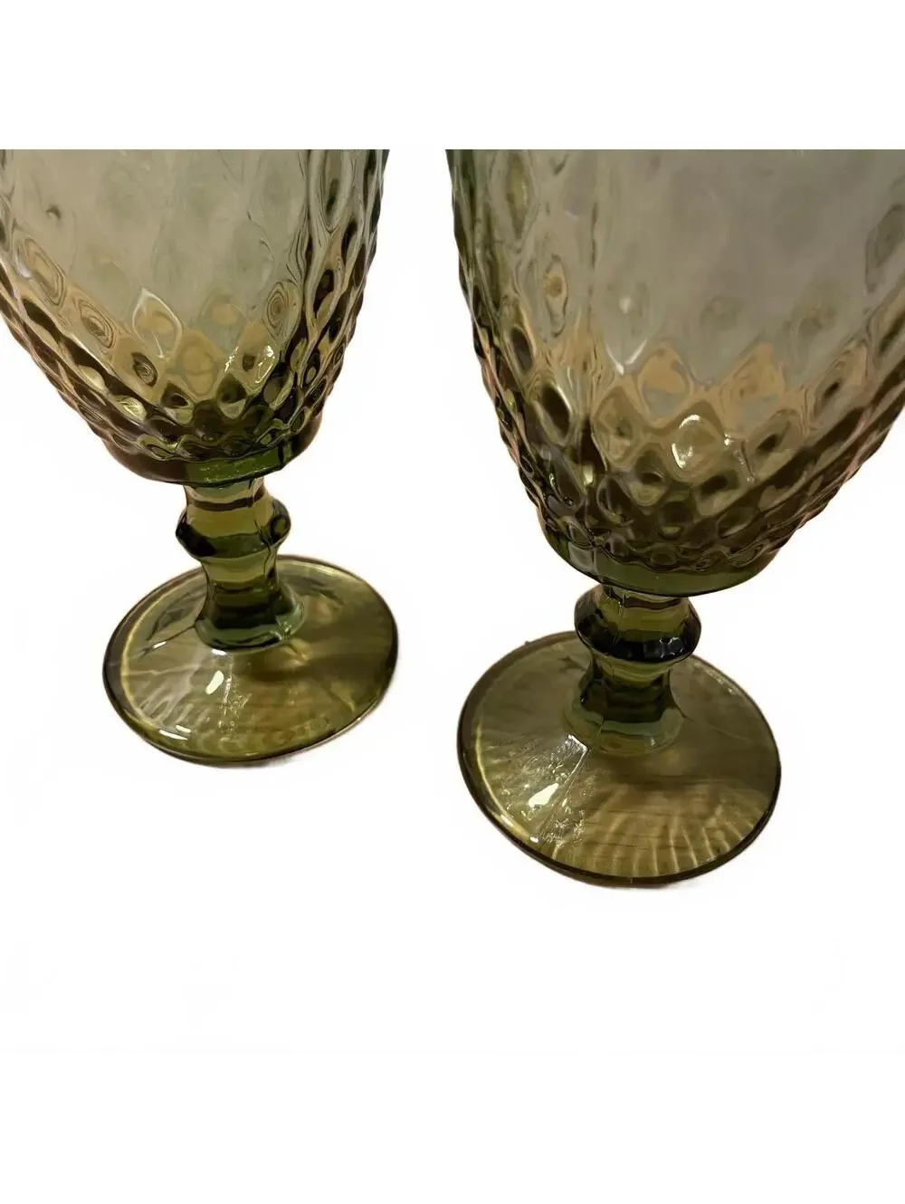 Vintage Olive Green Pressed Glass Goblets (Set of 2)